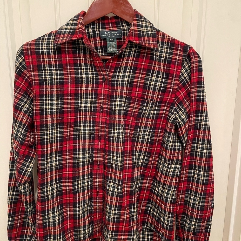 Ralph Lauren Vintage Cotton Plaid Flannel Long Sleeve Women’s Shirt, Size P/S